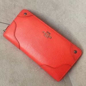 Coach wallet women's red scarlett leather Mickie zip around F52645 accordian